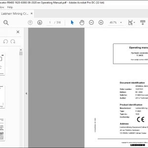 Liebherr R 9400 1628 Hydraulic Excavator Operating Manual SN 43063 - PDF DOWNLOAD