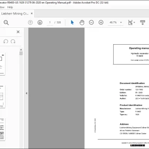 Liebherr R 9400 1629 Hydraulic Excavator Operating Manual SN 31279 - PDF DOWNLOAD