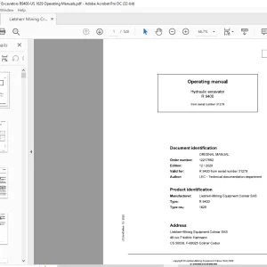 Liebherr R 9400 1629 Hydraulic Excavator Operating Manual SN 31279 - PDF DOWNLOAD