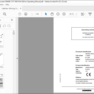 Liebherr R 9400 E 1277 Hydraulic Excavator Operating Manual 30619 - PDF DOWNLOAD