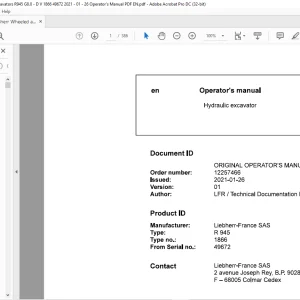 Liebherr R 945 1866 Hydraulic Excavator Operator's Manual 49672 - PDF DOWNLOAD
