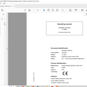 Liebherr R 9600 1679 Hydraulic Excavator Operating Manual SN 47001 - PDF DOWNLOAD