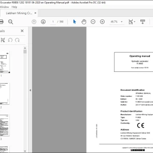 Liebherr R 9800 1282 Hydraulic Excavator Operating Manual SN 18181 - PDF DOWNLOAD