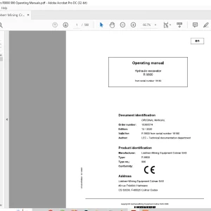 Liebherr R 9800 986 Hydraulic Excavator Operating Manual SN 18180 - PDF DOWNLOAD