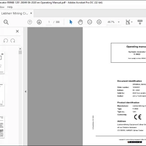 Liebherr R 996B 1281 Hydraulic Excavator Operating Manual 26049 - PDF DOWNLOAD