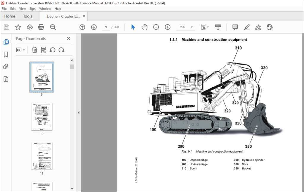 Liebherr R 996B Hydraulic Excavator Operating Manual 26049 - PDF ...