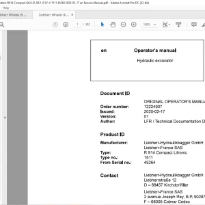 Liebherr R914 Compact Litronic 1511 Material handling machine Operator's Manual 45264 - PDF DOWNLOAD