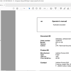 Liebherr R924 1487 Hydraulic Excavator Operator's Manual 48189 - PDF DOWNLOAD