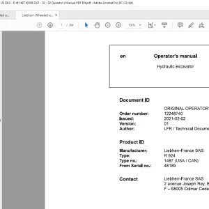 Liebherr R924 1487 (USA /CAN) Hydraulic Excavator Operator's Manual 48189 - PDF DOWNLOAD