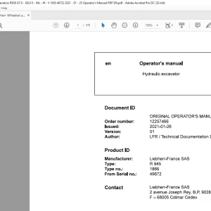 Liebherr R945 1866 Hydraulic Excavator Operator's Manual 49672 - PDF DOWNLOAD