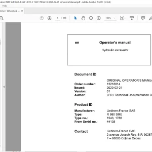 Liebherr R980 SME 1543 1786 Hydraulic Excavator Operator's Manual 44138 - PDF DOWNLOAD