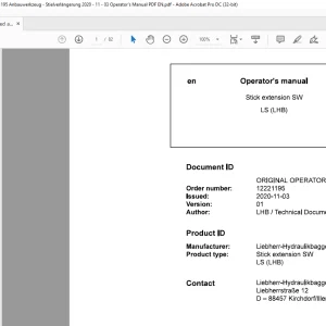 Liebherr Stick Extension SW Operator's Manual - PDF DOWNLOAD