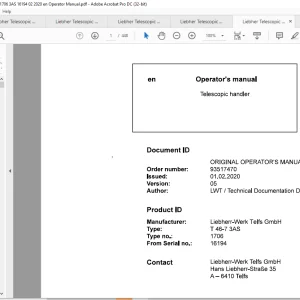 Liebherr T 46-7 3AS 1706 Telescopic Handler Operator's Manual 16194 - PDF DOWNLOAD