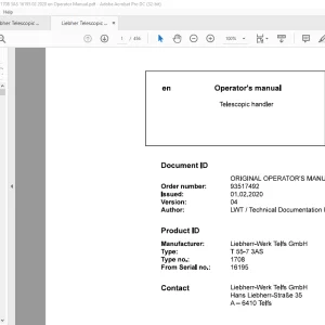 Liebherr T 55-7 3AS 1708 Telescopic handler Operator's Manual SN 16195 - PDF DOWNLOAD