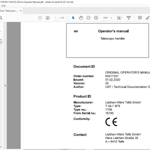 Liebherr T 55-7 4FS 1708 Telescopic handler Operator's Manual SN 16195 - PDF DOWNLOAD