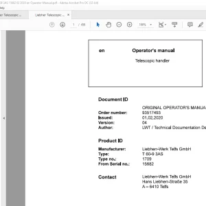 Liebherr T 60-9 3AS 1709 Telescopic handler Operator's Manual SN 15682 - PDF DOWNLOAD