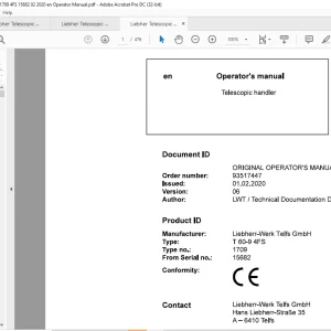 Liebherr T 60-9 4FS 1709 15682 Telescopic Handler Operator's Manual 15682 - PDF DOWNLOAD
