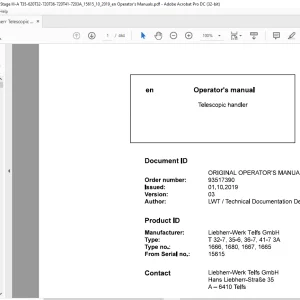 Liebherr Telescopic handler T 32-7, 35-6, 36-7, 41-7 3A Operator's manual - PDF DOWNLOAD