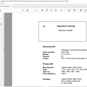 Liebherr Telescopic handler T 32-7, 35-6, 36-7, 41-7 3AS_05FS Operator's manual  -  PDF DOWNLOAD
