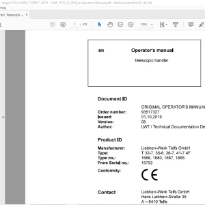 Liebherr Telescopic handler T 32-7, 35-6, 36-7, 41-7 4F Operator's manual - PDF DOWNLOAD
