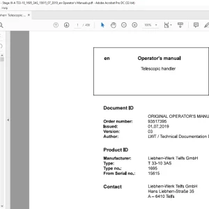 Liebherr Telescopic handler T 33-10 3AS Operator's manual - PDF DOWNLOAD