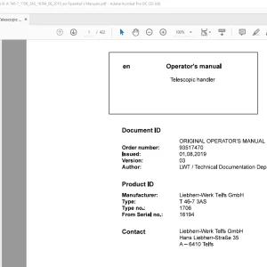 Liebherr Telescopic handler T 46-7 3AS Operator's manual - PDF DOWNLOAD