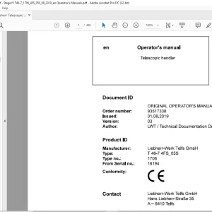 Liebherr Telescopic handler T 46-7 4FS 05S Operator's manual - PDF DOWNLOAD