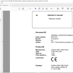Liebherr Telescopic handler T 60-9 4FS 05S Operator's manual  - PDF DOWNLOAD