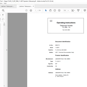 Liebherr Telescopic handler TL 435-13 Operating Instructions Manual 8564 - PDF DOWNLOAD