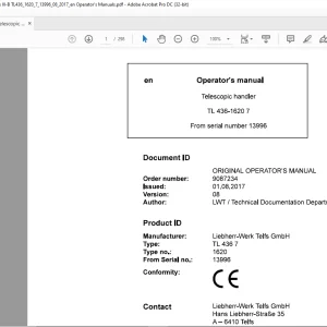 Liebherr Telescopic handler TL 436-1620 7 Operator's manual - PDF DOWNLOAD