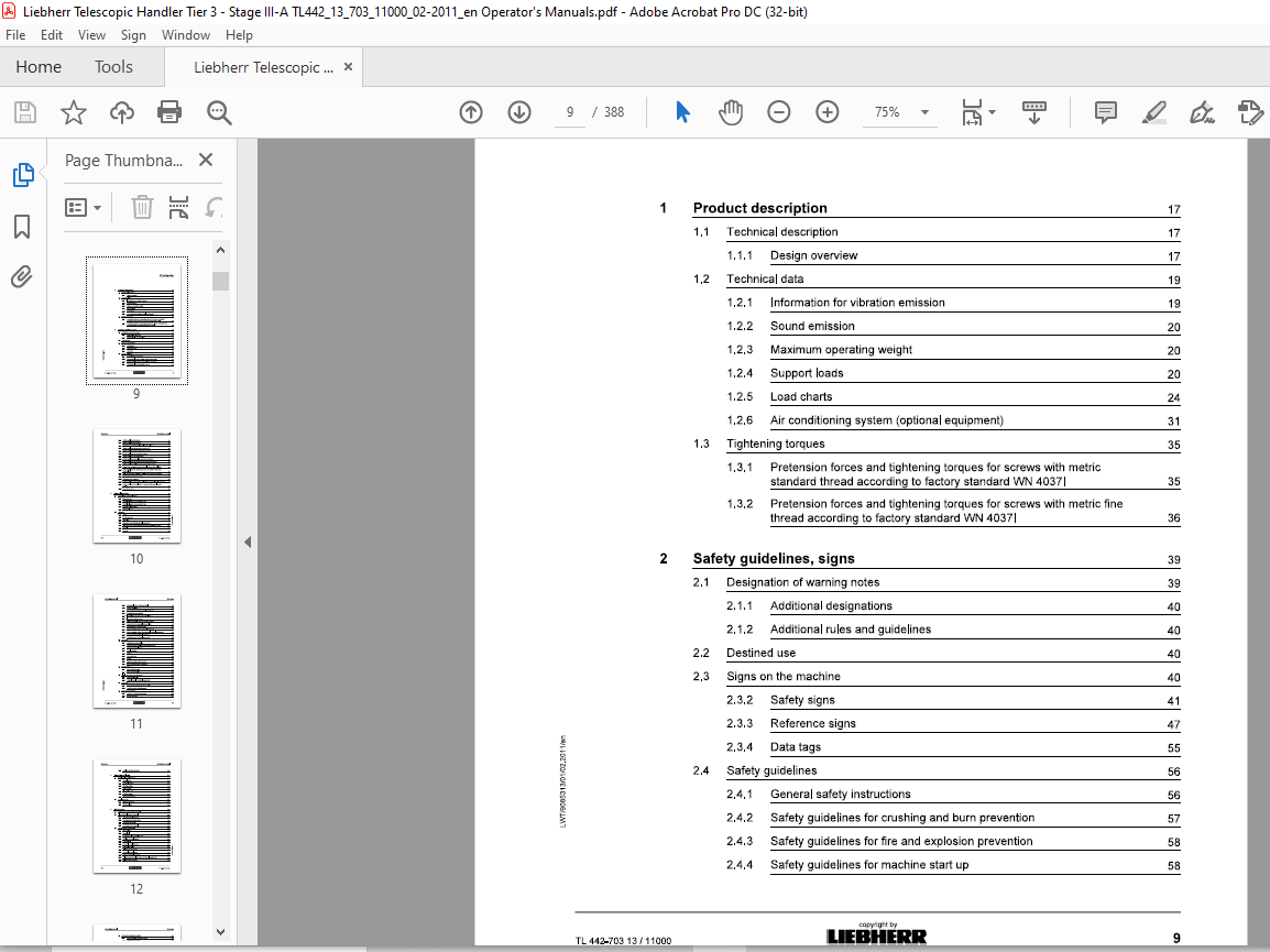 Liebherr Telescopic handler TL442-70313 Operator's manual - PDF ...