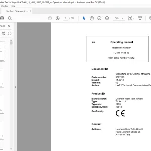 Liebherr Telescopic handler TL 441-1433 13 Operator's manual -  PDF DOWNLOAD