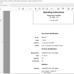 Liebherr Telescopic handler TL 442-13 Operating Instructions Manual - PDF DOWNLOAD