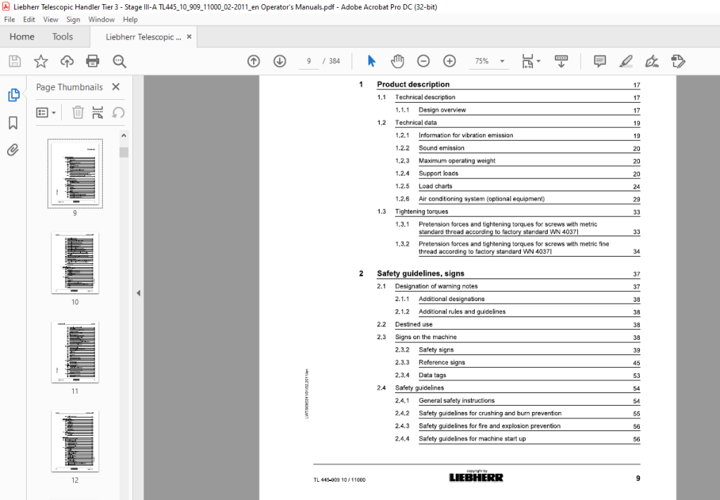 Liebherr Telescopic handler TL 445-909 10 Operator's manual - PDF ...