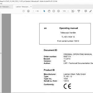 Liebherr Telescopic handler TL 451-1434 10 Operator's manual 13512 - PDF DOWNLOAD