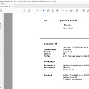 Liebherr Tiltrotator TR 20, TR 25 Operator's manual  - PDF DOWNLOAD