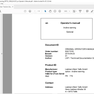 Liebherr Tractor Incline warning Operator's Manual - PDF DOWNLOAD