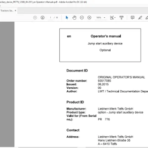 Liebherr Tractor Jump start auxiliary device Operator's Manual - PDF DOWNLOAD