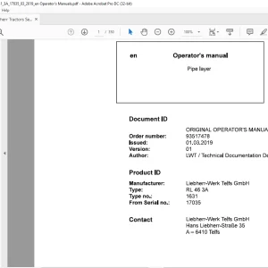Liebherr Tractor L 46 3A 1631 Pipe layer Operator's Manual 17035 - PDF DOWNLOAD