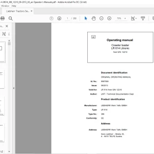 Liebherr Tractor LR 614 Litronic 389 Crawler Loader Operating Manual SN 12210 - PDF DOWNLOAD