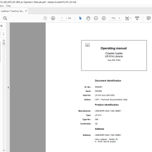 Liebherr Tractor LR 614 Litronic 389 Crawler Loader Operating Manual SN 6355 - PDF DOWNLOAD