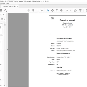 Liebherr Tractor LR 624 Litronic 997 Crawler Loader Operating Manual SN 13743 - PDF DOWNLOAD
