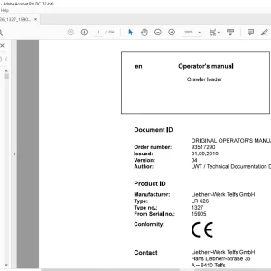 Liebherr Tractor LR 626 1327 Crawler Loader Operator's Manual 15905 - PDF DOWNLOAD