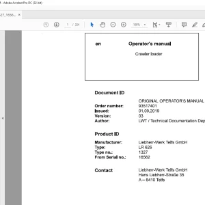 Liebherr Tractor LR 626 1327 Crawler Loader Operator's Manual 16562 - PDF DOWNLOAD