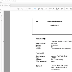 Liebherr Tractor LR 626 1327 (USA / CAN) Crawler Loader Operator's Manual 15905 - PDF DOWNLOAD