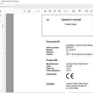Liebherr Tractor LR 636 1275 Crawler Loader Operator's Manual 12777 - PDF DOWNLOAD