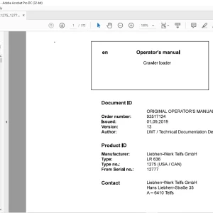 Liebherr Tractor LR 636 1275 (USA / CAN) Crawler Loader Operator's Manual 12777 - PDF DOWNLOAD