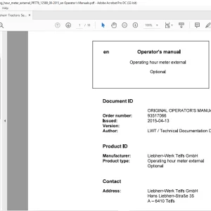 Liebherr Tractor Operating hour meter external Operator's Manual - PDF DOWNLOAD