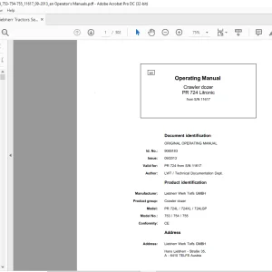 Liebherr Tractor PR 724L 724XL 724LGP 753 754 755 Crawler Dozer Operating Manual SN 11617 - PDF DOWNLOAD