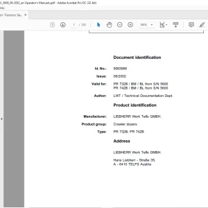 Liebherr Tractor PR 732B Litronic PR 742B Litronic Crawler Dozer Operating Manual - PDF DOWNLOAD